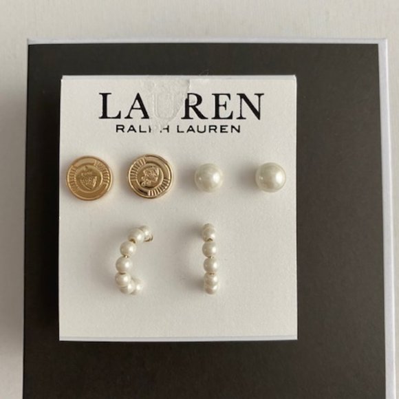 LAUREN Ralph Lauren Set of 3 Earrings Pearl Loops - Picture 1 of 3